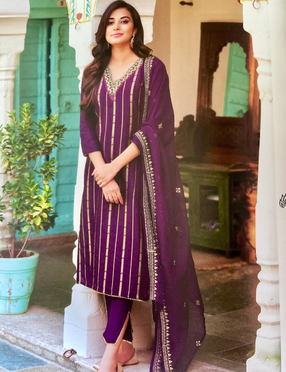 Soft Silk Designer Unstitched Salwar - Purple
