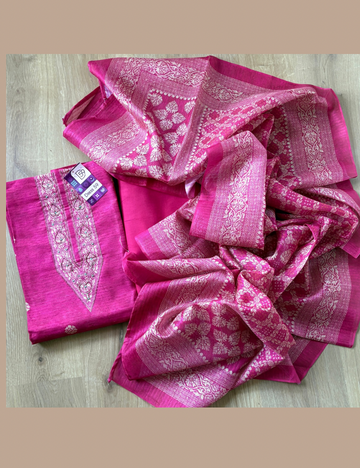Semi Tussar Ethnic Traditional Unstitched Salwar - Rani Pink