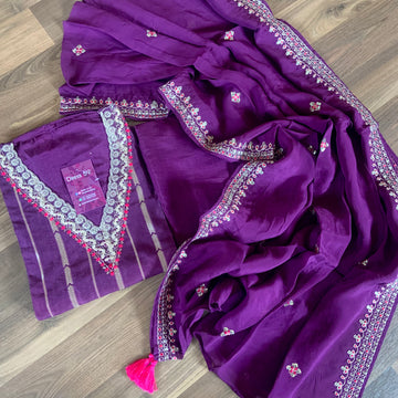 Soft Silk Designer Unstitched Salwar - Purple