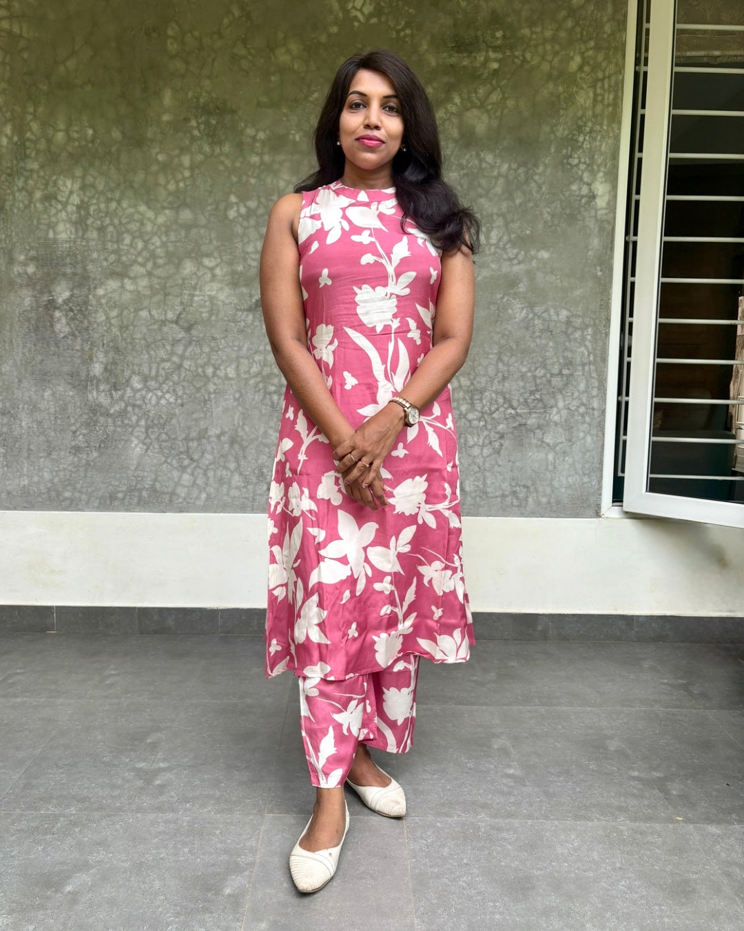 Russian Silk High Neck Designer Coord Set - Pink