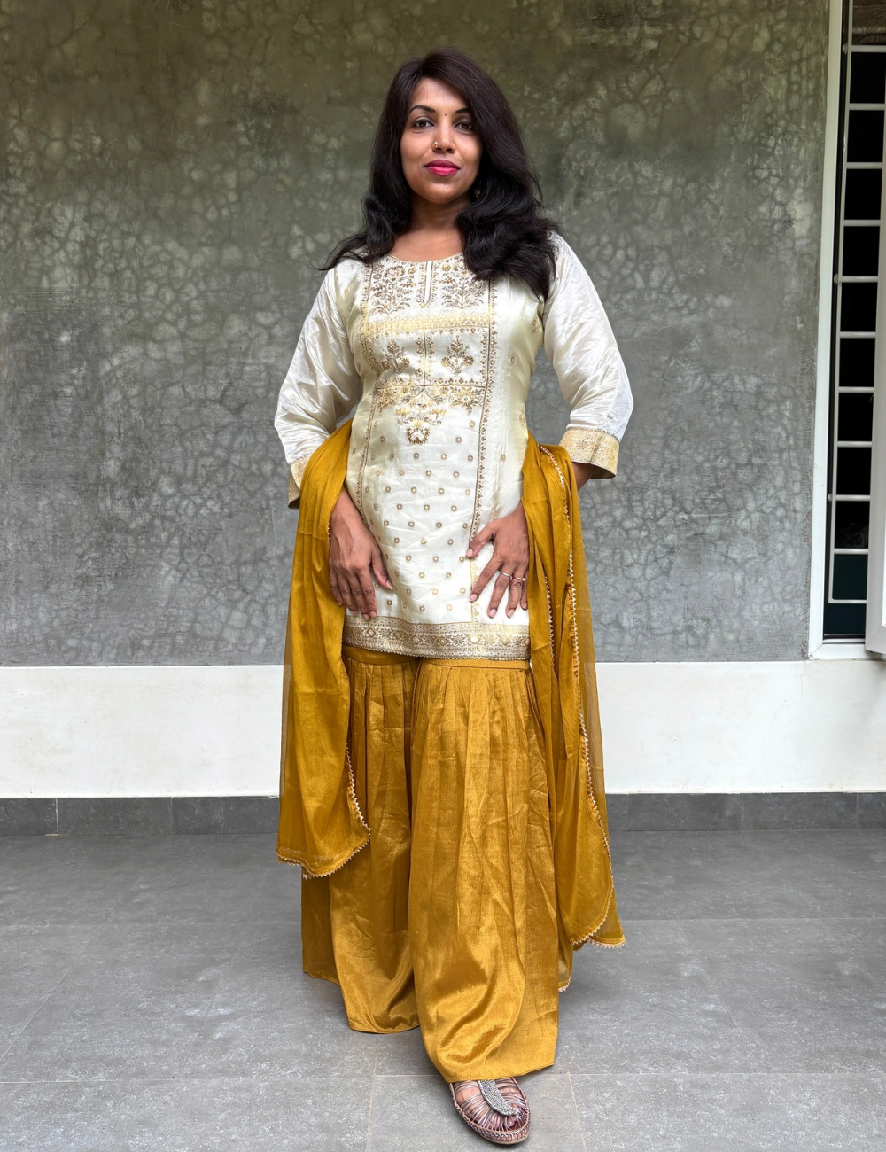 Tissue Silk Designer Kurta Sharara Set - Gold