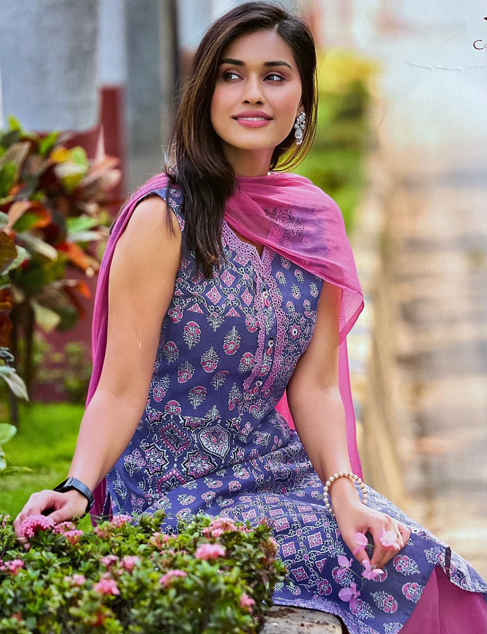 Soft Cotton Floral Printed Unstitched Salwar - Purple