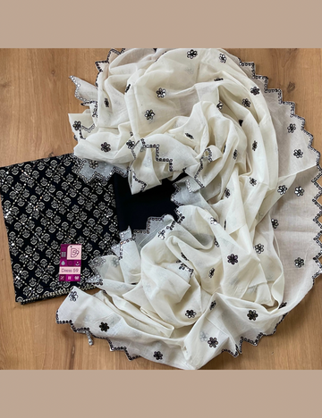 Cotton Foil Mirror Worked Designer Unstitched Salwar - Black