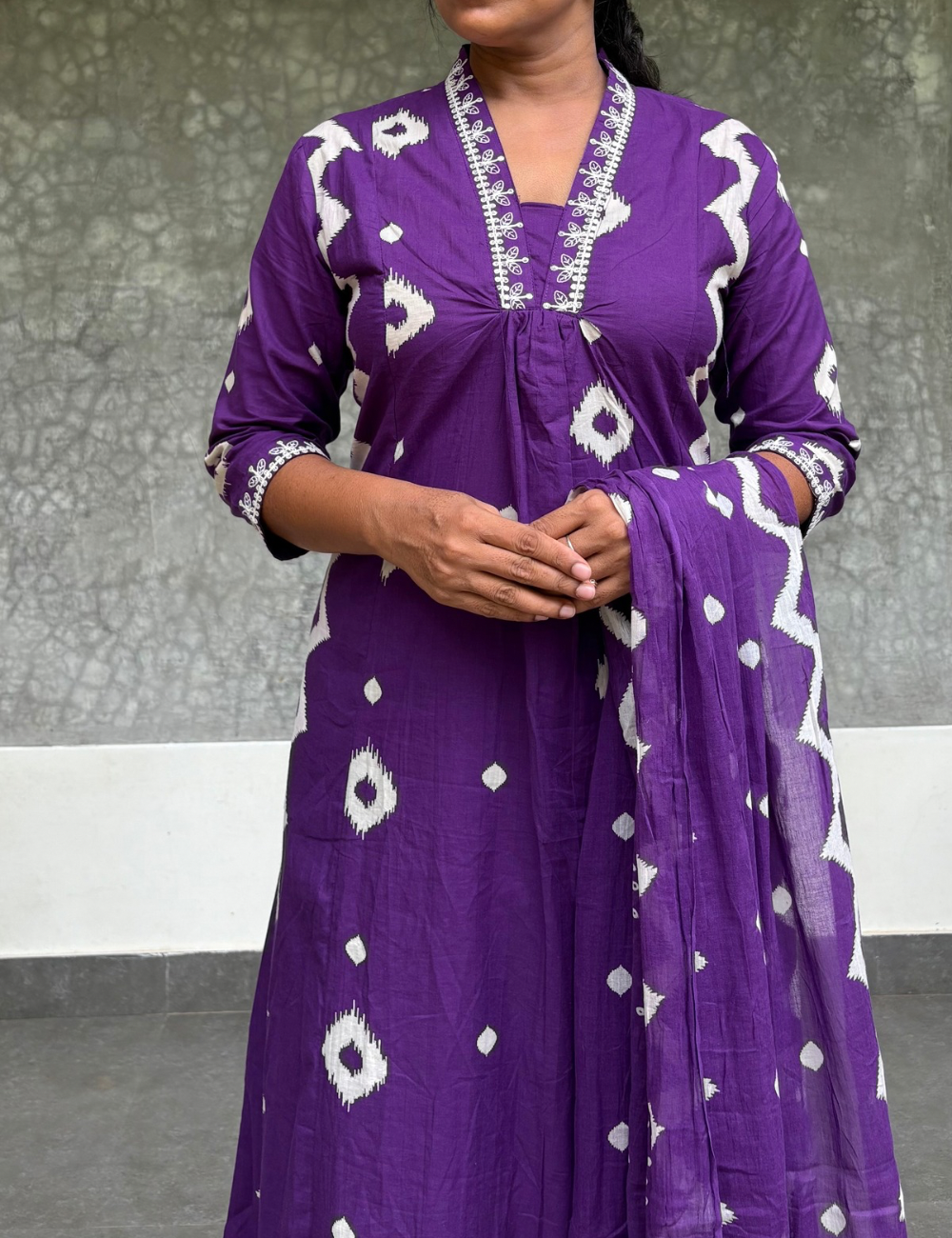 Soft cotton casual wear kurta set -dark purple