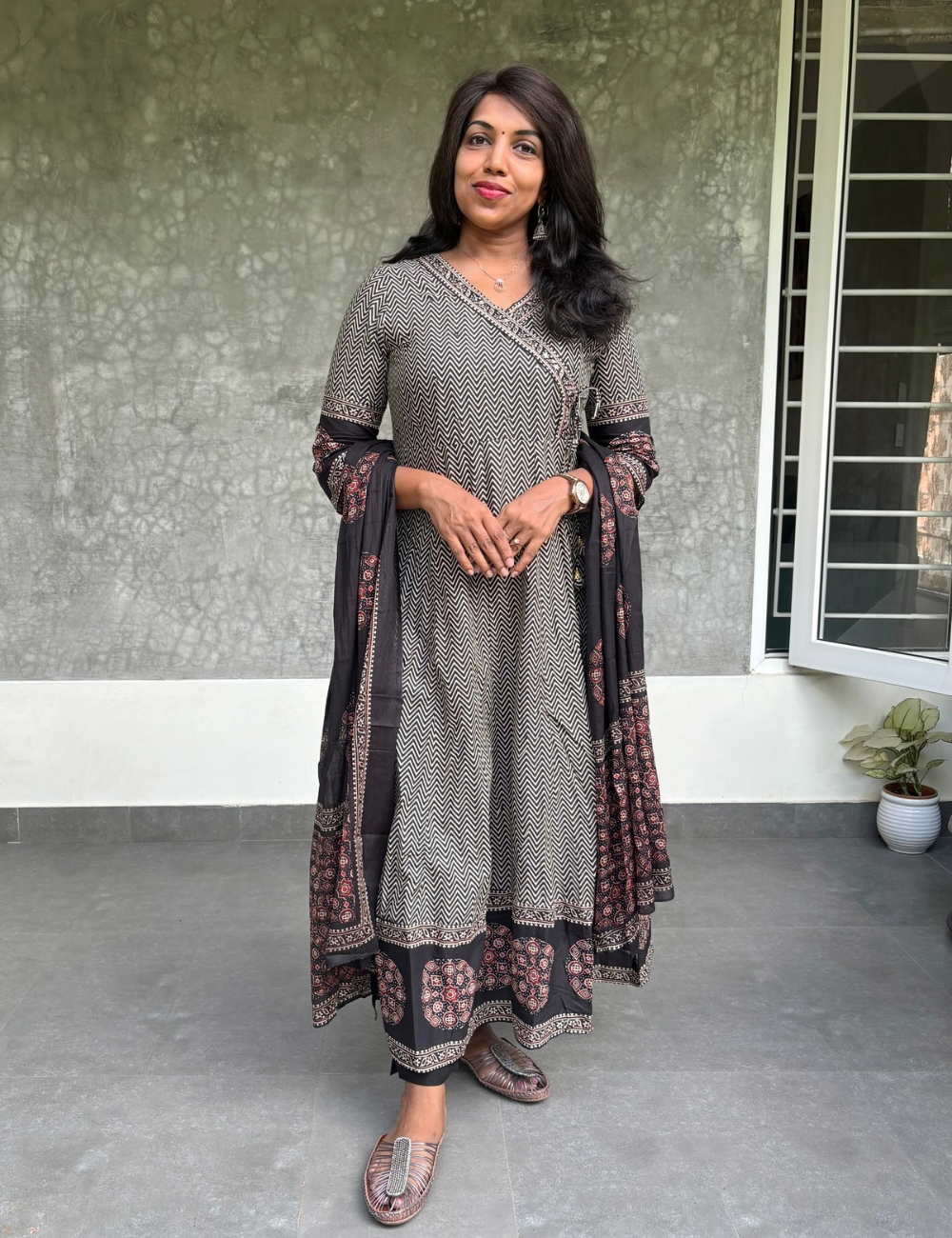 Angrakha Pattern Ethnic Cotton Designer Kurta Set - Black