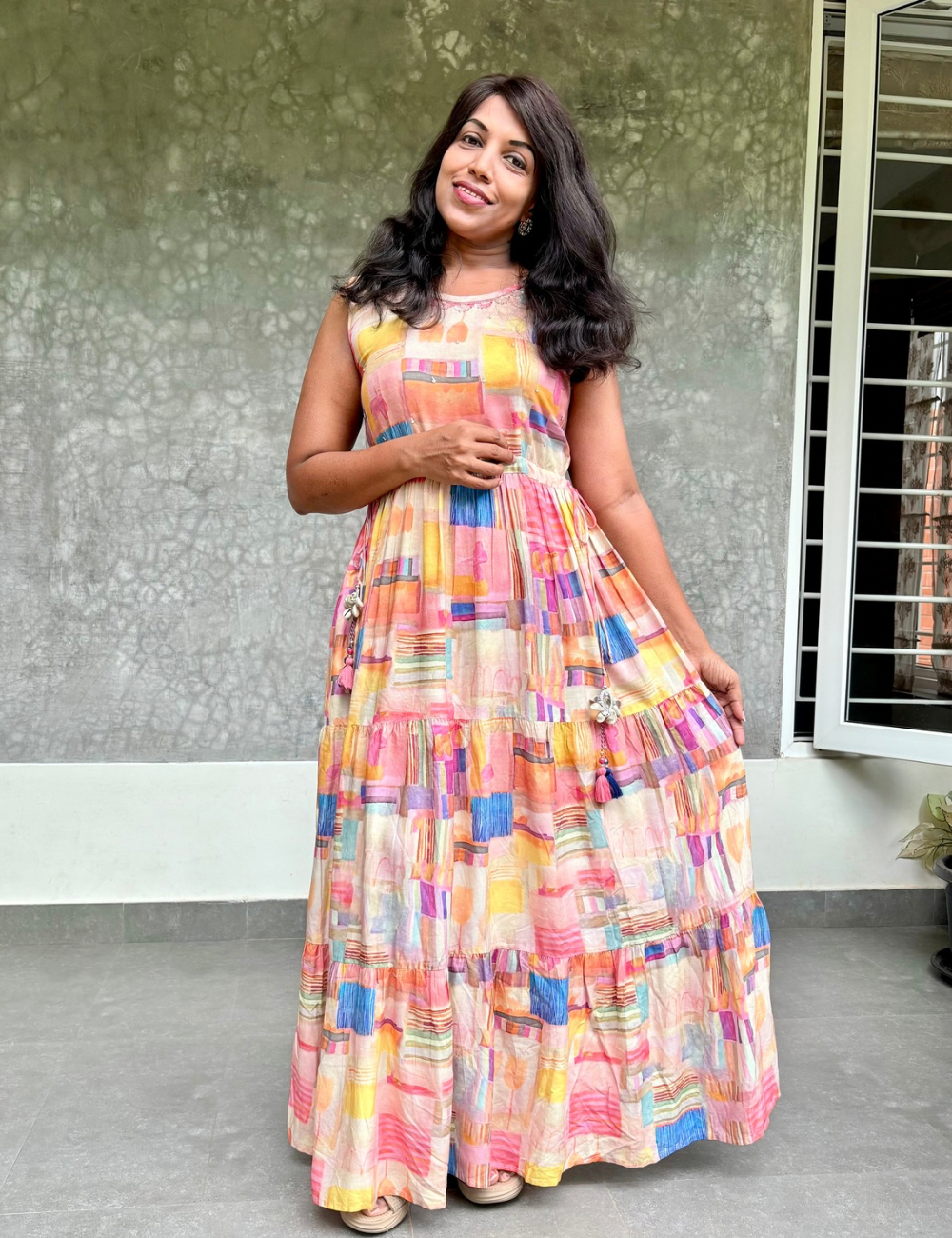 Abstract Printed Designer Maxi Dress - Multi