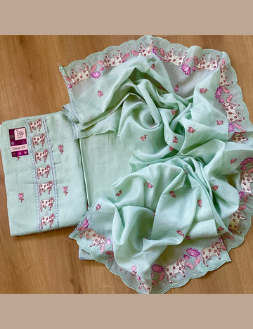 Kota Cotton Unstitched Salwar with Pitchwai Embroidery - Pastel green