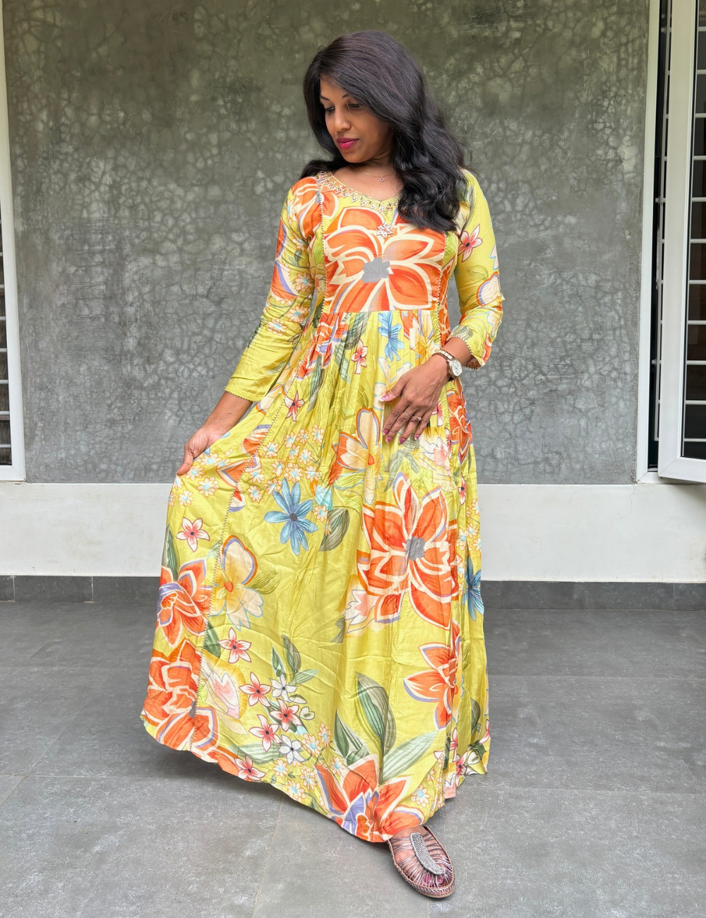 Russian Silk Designer Maxi Dress - Green