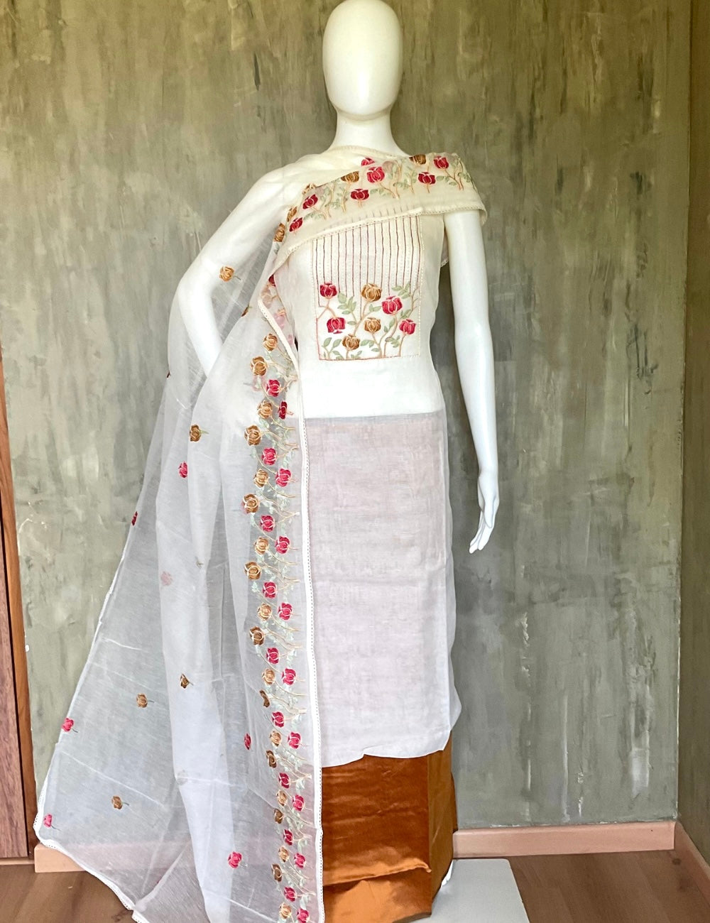 Supernet Cotton Designer Unstitched Salwar - Off White