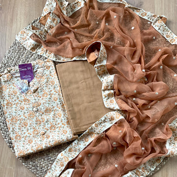 Muslin Silk Designer Wear Semistitched Salwar - Light Brown