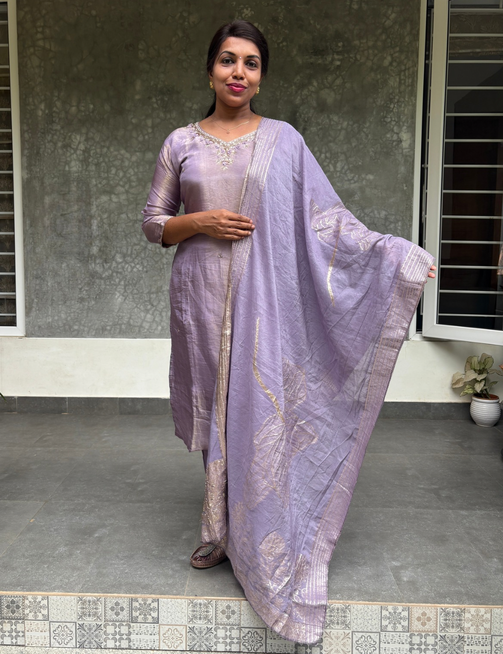 Shimmer Silk Designer Kurta Set - Lavender