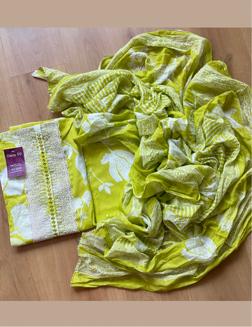 Soft Cotton Floral Printed Cotton Unstitched Salwar - Light Green