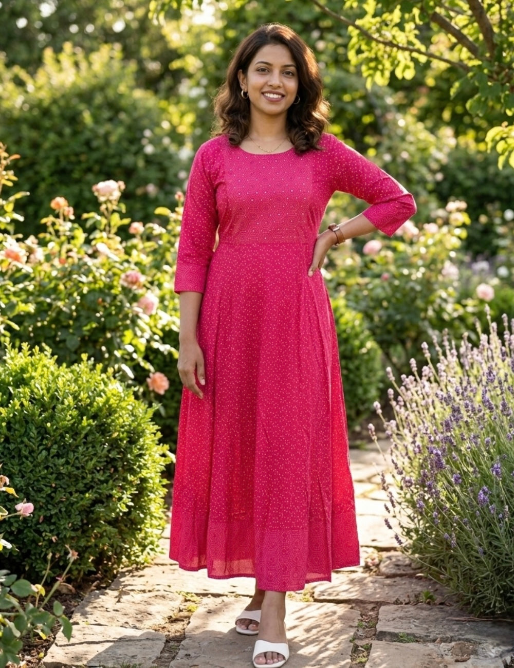 Mirror Worked Rayon Cotton Maxi Dress