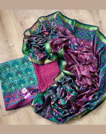 Soft Patola Silk Unstitched Salwar - Green