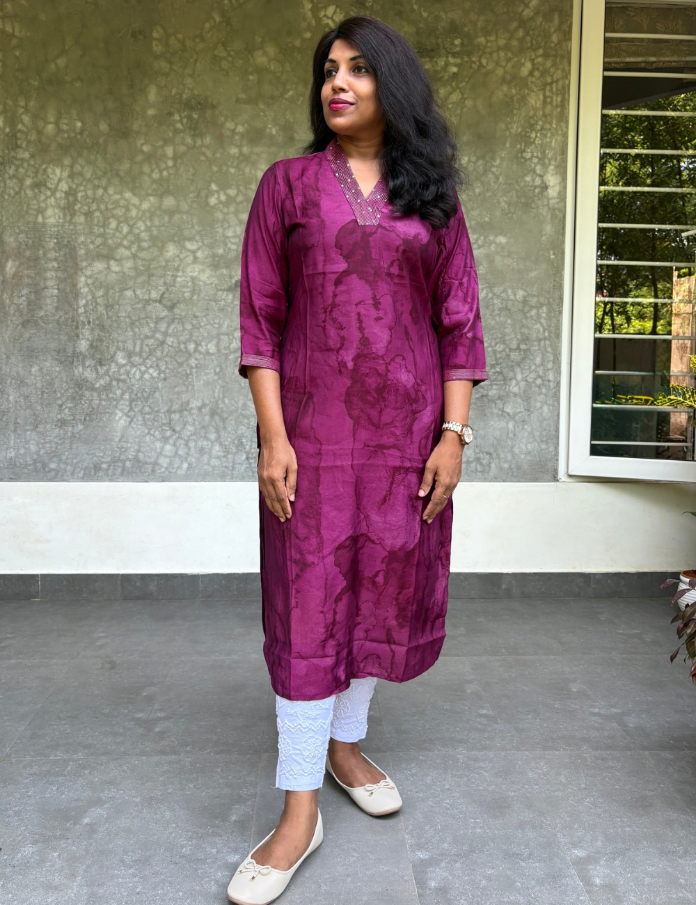 Muslin Silk Straight Cut Kurta - Purple