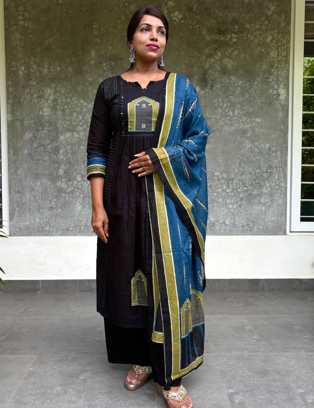 Ethnic Cotton Nyra Cut Designer Kurta Set - Black