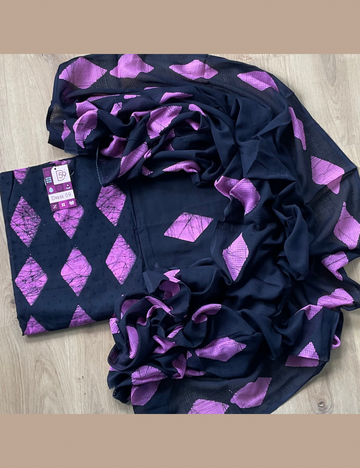 Cotton Tie and Dye Unstitched Salwar - Black