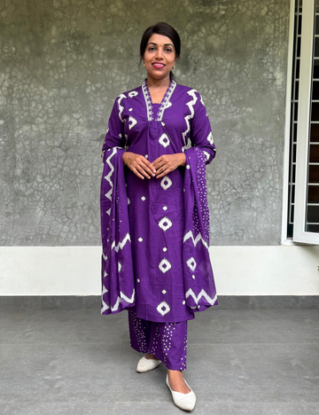 Soft cotton casual wear kurta set -dark purple