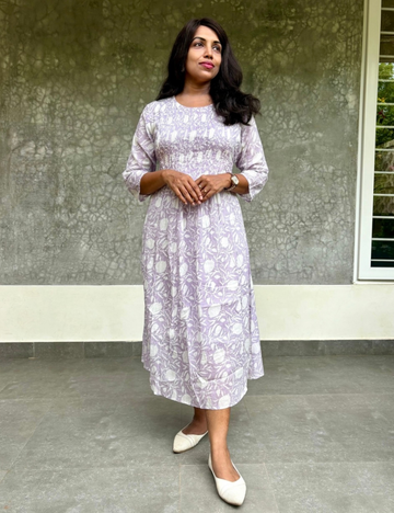 Mul Mul Cotton Midi Style Dress - Purple
