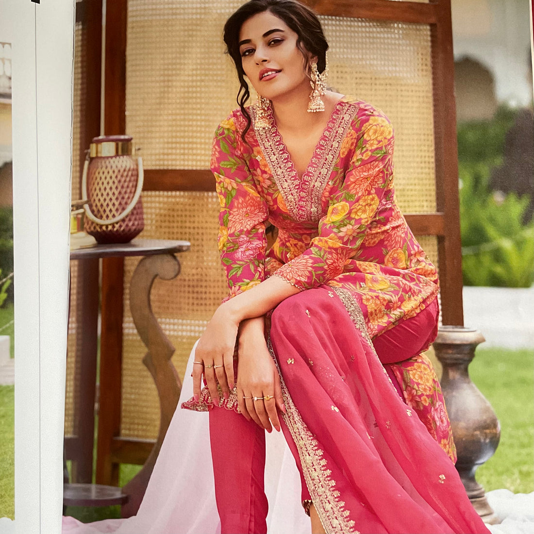 Soft Organza Floral Printed Designer Semi Stitched Salwar - Pink
