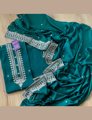 Muslin Silk Designer Semi Stitched Salwar - Emerald green
