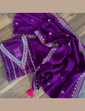 Soft Silk Designer Unstitched Salwar - Purple
