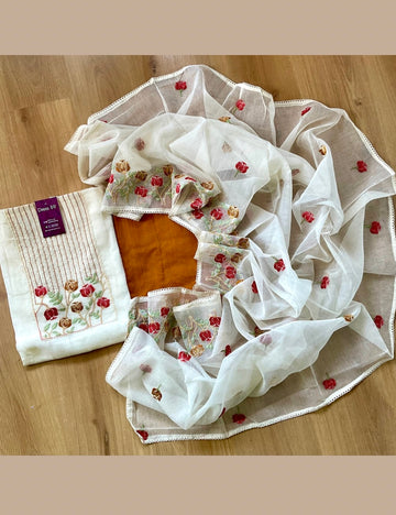 Supernet Cotton Designer Unstitched Salwar - Off White