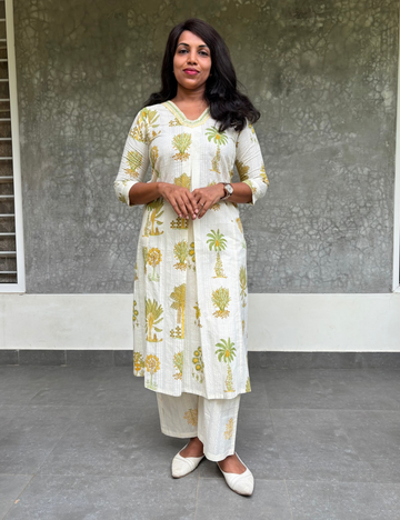 Tropical Floral Printed Aline Coord Set - Off White