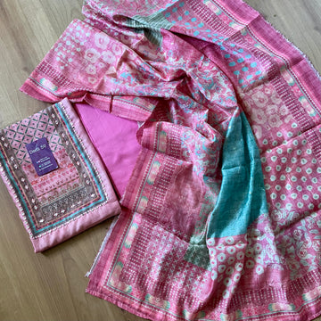 Soft Chanderi Silk Ethnic Printed Designer Unstitched Salwar - Peach