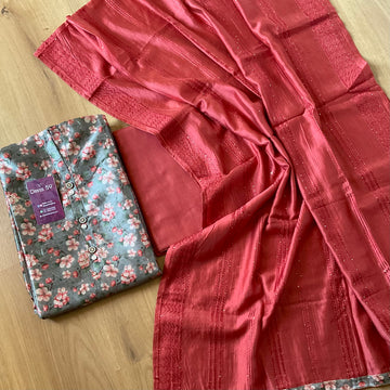 Soft Cotton Silk Ethnic Printed Designer Unstitched Salwar - Pastel