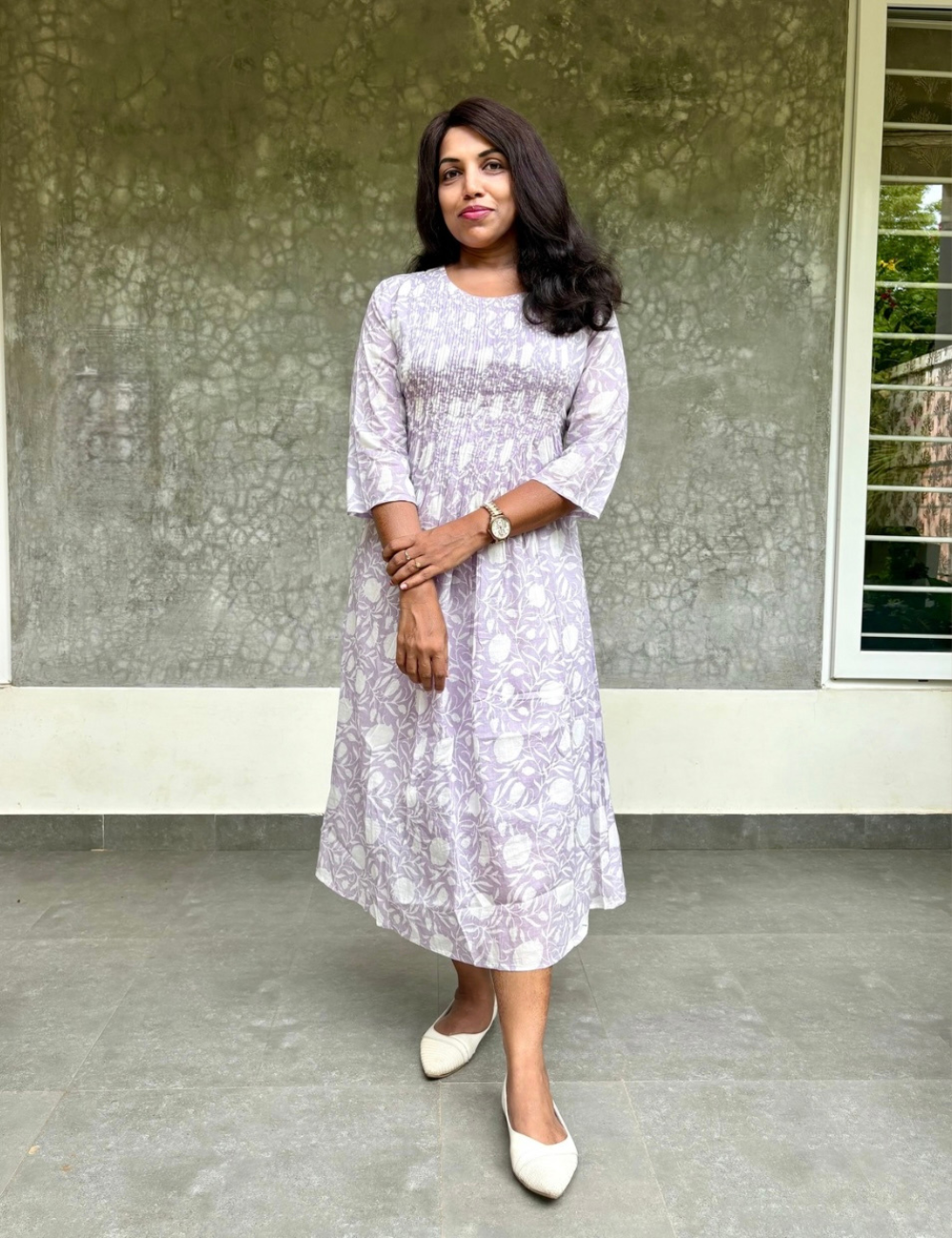 Mul Mul Cotton Midi Style Dress - Purple