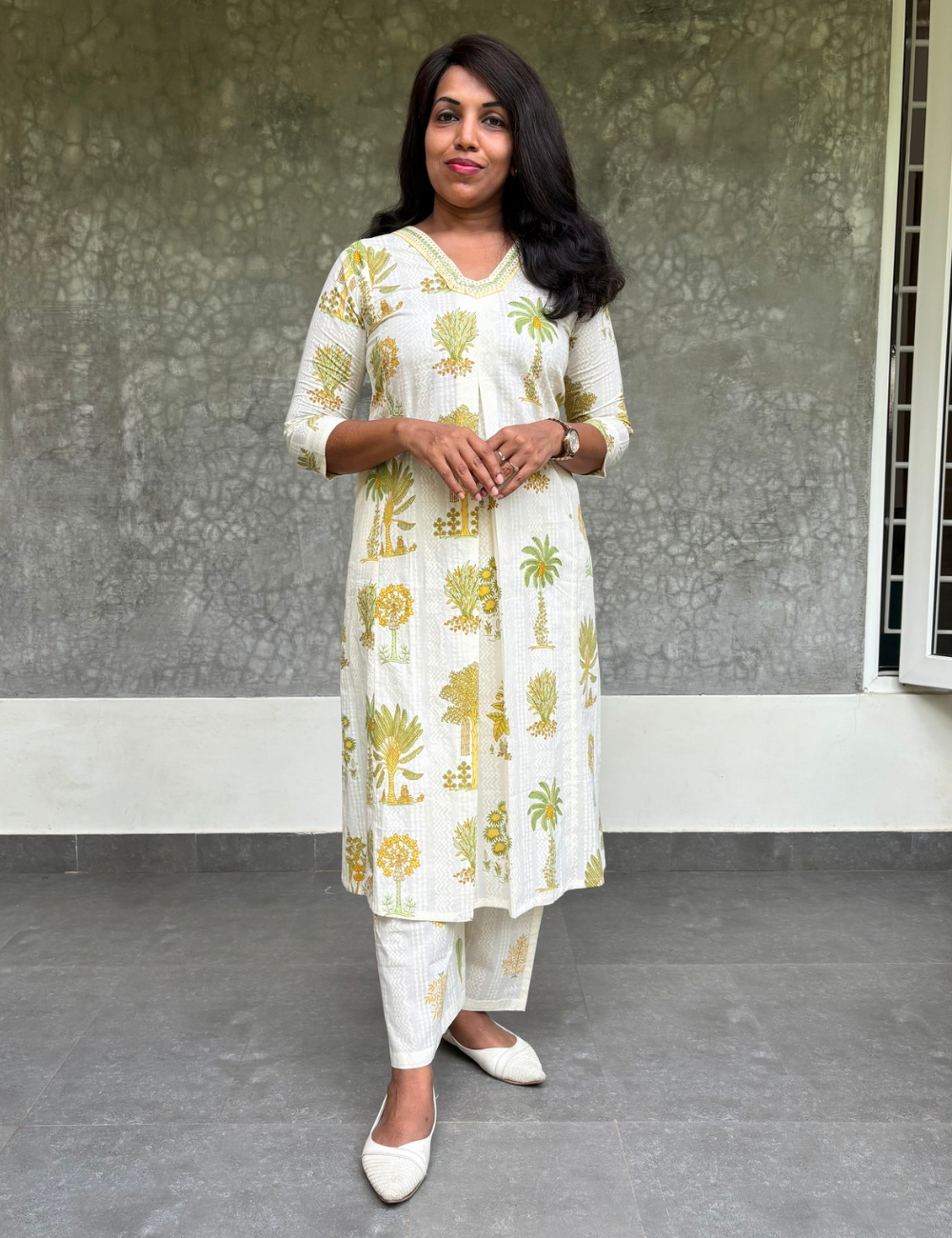 Tropical Floral Printed Aline Coord Set - Off White