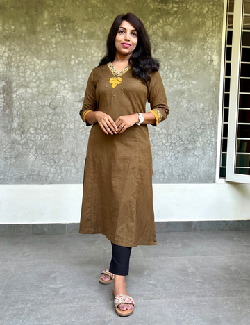 Soft Cotton Straight Cut Kurta - Mehendi Green