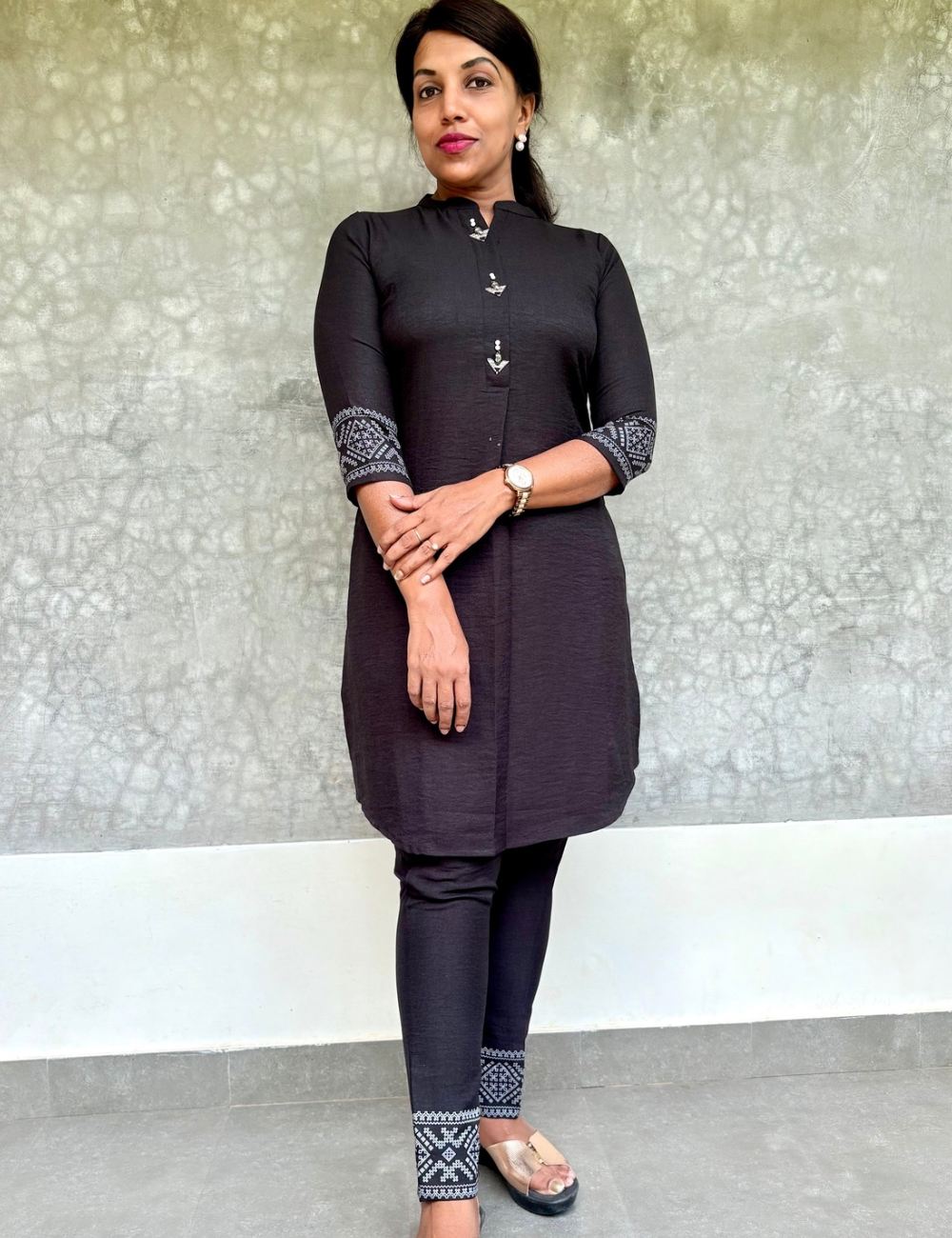 Trendy Co-Ord Set with Ethnic Prints - Black