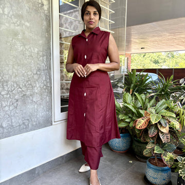 Soft Cotton Silk Kurta Set - Maroon