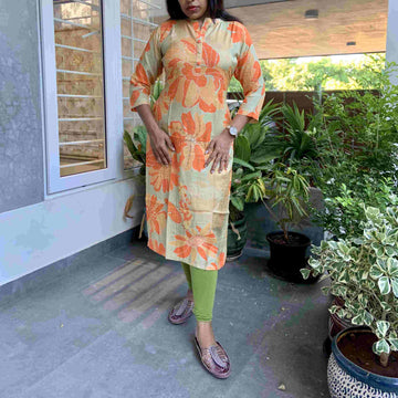 Soft Muslin Designer Straight cut kurta - Orange