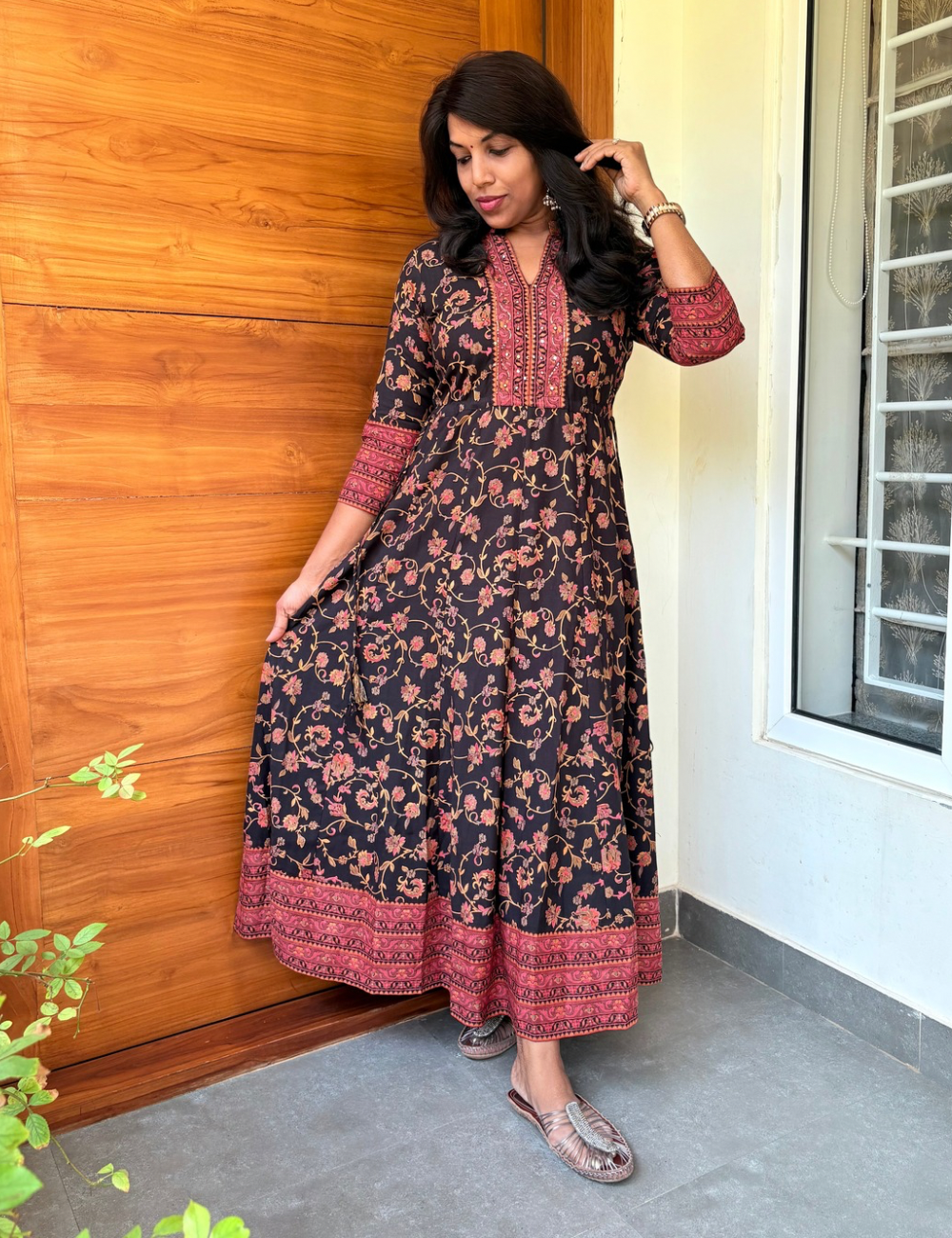 floral printed Aline maxi dress - black