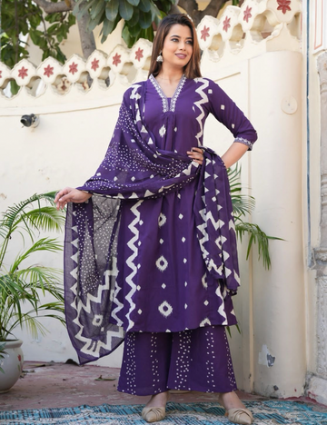 Soft cotton casual wear kurta set -dark purple
