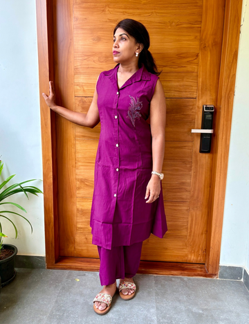 Casual silk blend coord set - purple