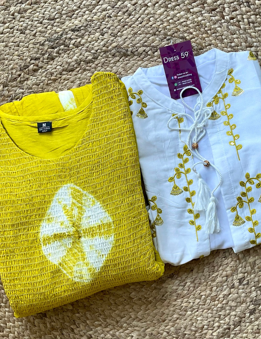 Smocked Tie and Dye Dress with Ethnic Jacket - Lime green