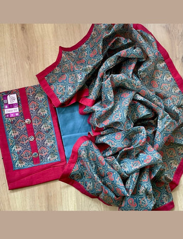 Soft Cotton Silk Ethnic Printed Unstitched Designer Salwar - Maroon Red