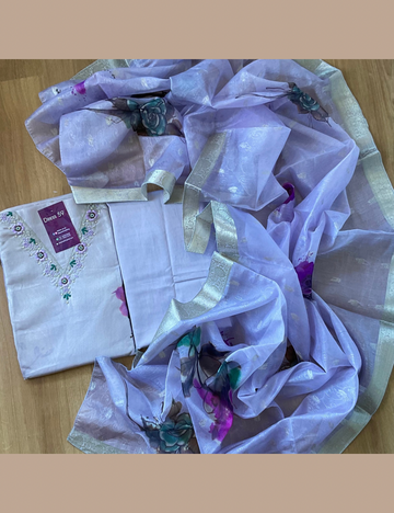 Tissue Silk Floral Designer Unstitched Salwar - Lavender