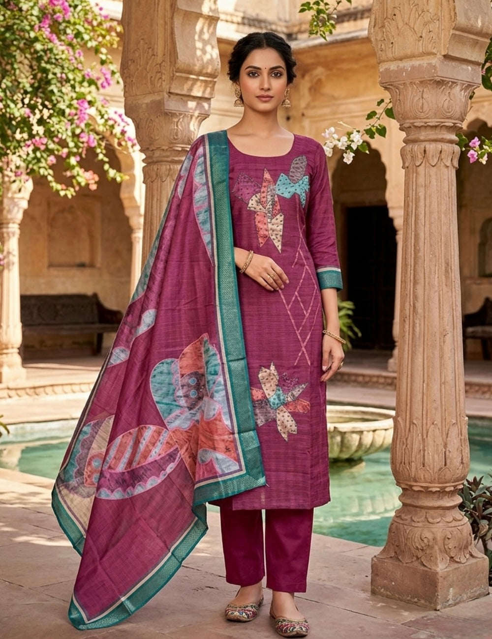 Semi Raw Silk Designer Unstitched Salwar – Deep Wine