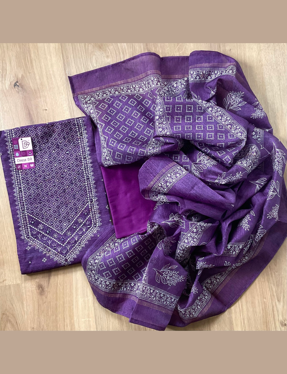 Jute Silk Designer Unstitched Salwar with Ethnic Prints - Dark Purple