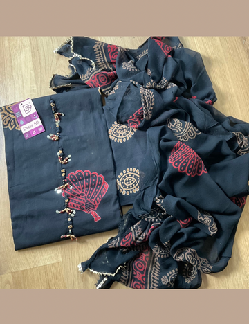 Premium Cotton Designer Unstitched Salwar with Ethnic Prints - Black