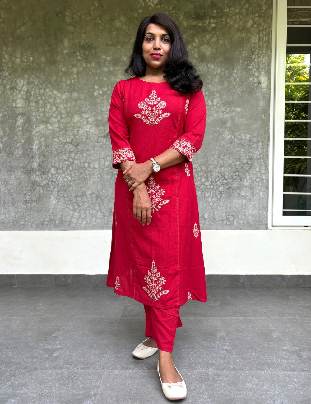 Cotton Aline Kurta Set - Red