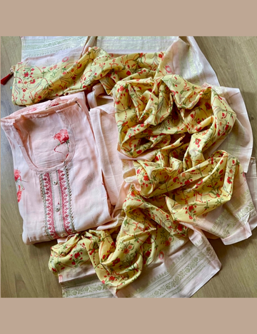 Muslin Silk Designer Unstitched Salwar - Peach