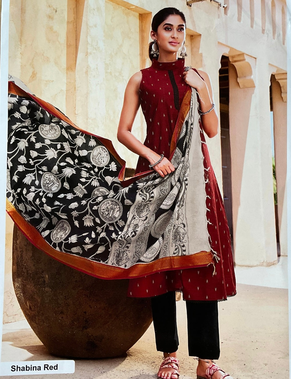 Semi Raw Silk Unstitched Salwar – Red