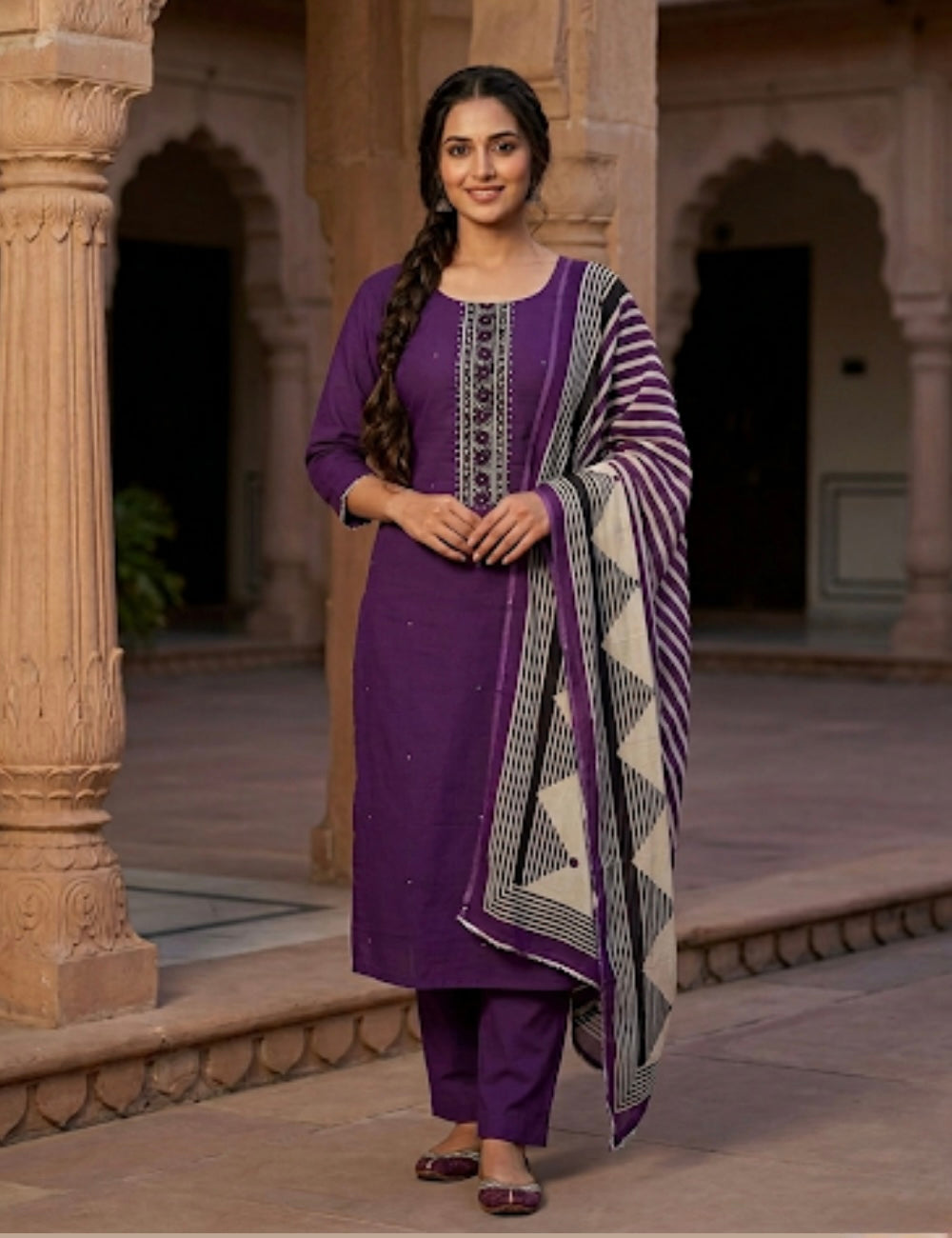 Premium Soft Cotton Designer Unstitched Salwar - Dark Purple
