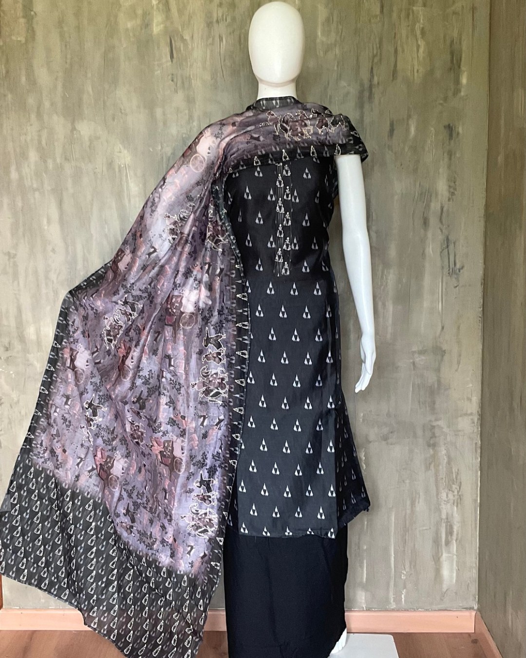 Chanderi Silk Designer Unstitched Salwar - Black